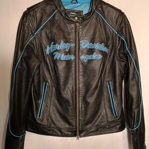 Harley-Davidson Women's Leather Jacket with Blue Highlights